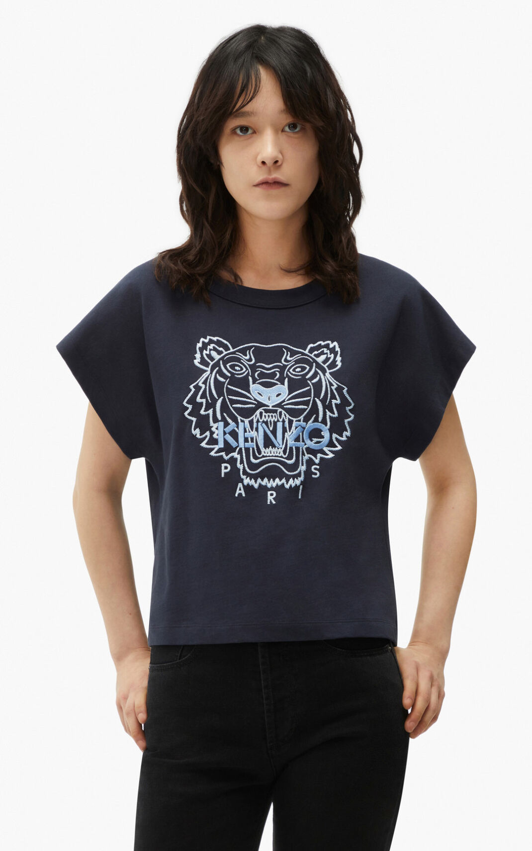 T Shirt Kenzo Tiger boxy Femme Bleu Noir | BENM-58937